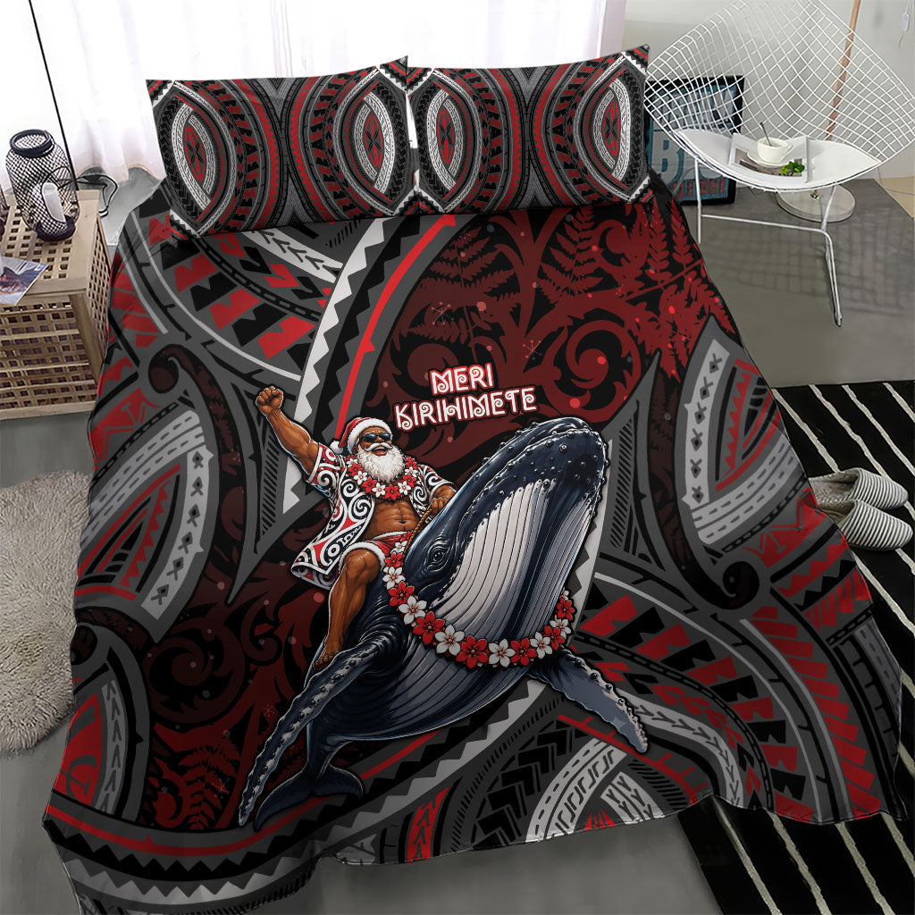 Aotearoa Christmas Bedding Set Santa Riding Humpback Whale Maori Koru DT05 - Polynesian Pride