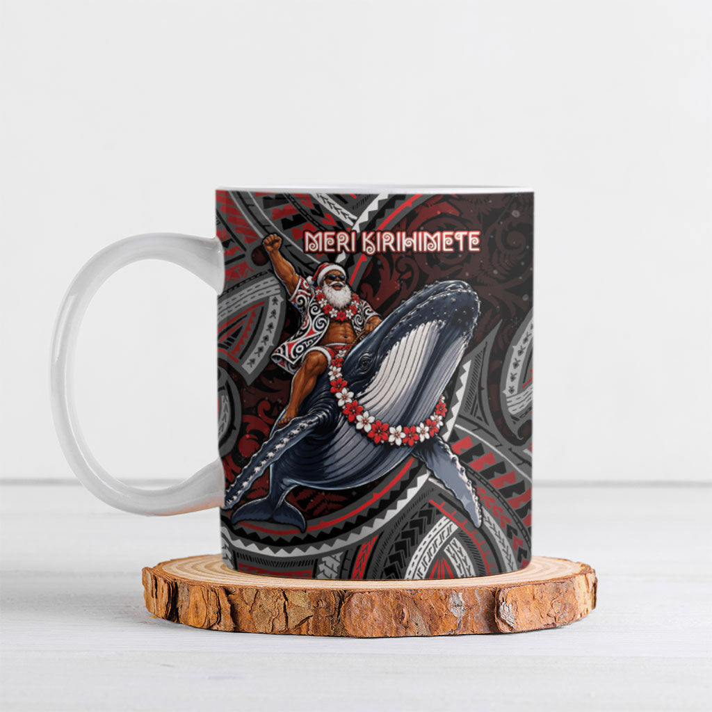 Aotearoa Christmas Ceramic Mug Santa Riding Humpback Whale Maori Koru DT05 Red - Polynesian Pride