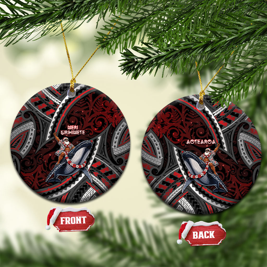 Aotearoa Christmas Ceramic Ornament Santa Riding Humpback Whale Maori Koru DT05 Circle Red - Polynesian Pride