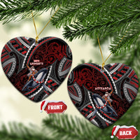 Aotearoa Christmas Ceramic Ornament Santa Riding Humpback Whale Maori Koru DT05 Heart Red - Polynesian Pride