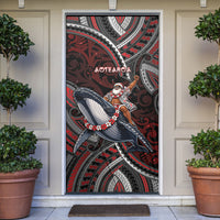 Aotearoa Christmas Door Cover Santa Riding Humpback Whale Maori Koru DT05 Red - Polynesian Pride