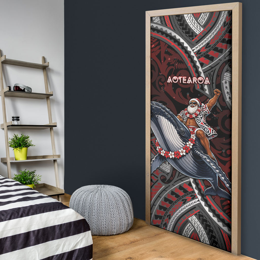 Aotearoa Christmas Door Cover Santa Riding Humpback Whale Maori Koru DT05 - Polynesian Pride