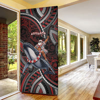 Aotearoa Christmas Door Cover Santa Riding Humpback Whale Maori Koru DT05 - Polynesian Pride