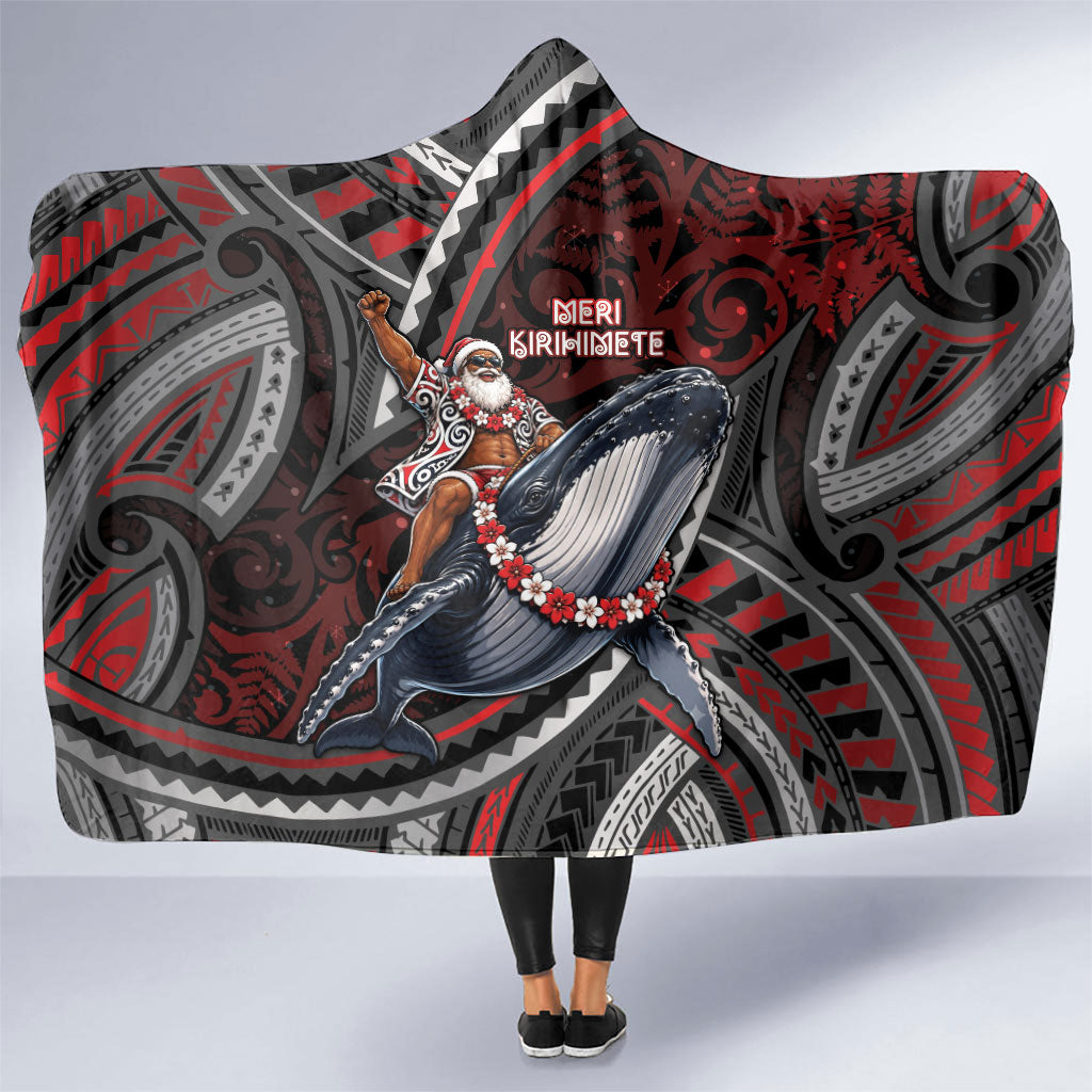 Aotearoa Christmas Hooded Blanket Santa Riding Humpback Whale Maori Koru DT05 One Size Red - Polynesian Pride
