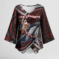 Aotearoa Christmas Kimono Sleeve Blouse Santa Riding Humpback Whale Maori Koru DT05 Female Red - Polynesian Pride