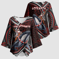 Aotearoa Christmas Kimono Sleeve Blouse Santa Riding Humpback Whale Maori Koru DT05 - Polynesian Pride