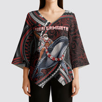 Aotearoa Christmas Kimono Sleeve Blouse Santa Riding Humpback Whale Maori Koru DT05 - Polynesian Pride