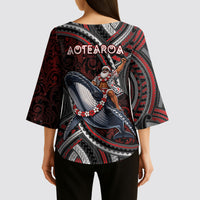 Aotearoa Christmas Kimono Sleeve Blouse Santa Riding Humpback Whale Maori Koru DT05 - Polynesian Pride