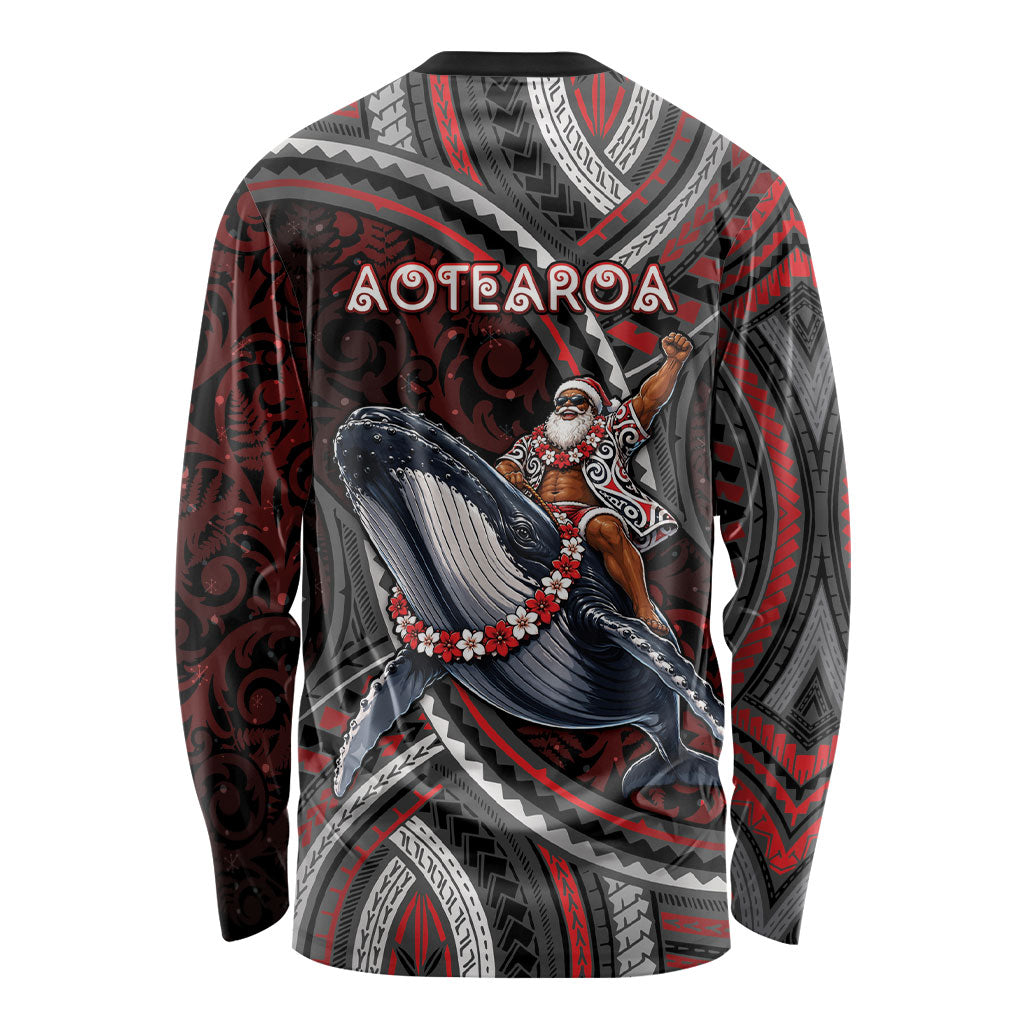 Aotearoa Christmas Long Sleeve Shirt Santa Riding Humpback Whale Maori Koru DT05 - Polynesian Pride