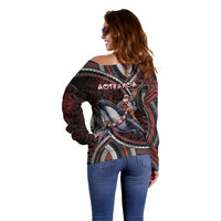 Aotearoa Christmas Off Shoulder Sweater Santa Riding Humpback Whale Maori Koru DT05 - Polynesian Pride
