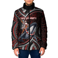 Aotearoa Christmas Padded Jacket Santa Riding Humpback Whale Maori Koru DT05 Men Red - Polynesian Pride