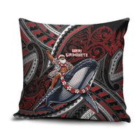 Aotearoa Christmas Pillow Cover Santa Riding Humpback Whale Maori Koru DT05 Red - Polynesian Pride