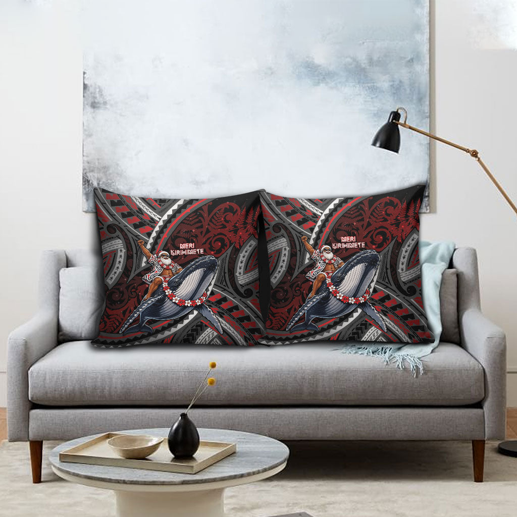 Aotearoa Christmas Pillow Cover Santa Riding Humpback Whale Maori Koru DT05 - Polynesian Pride