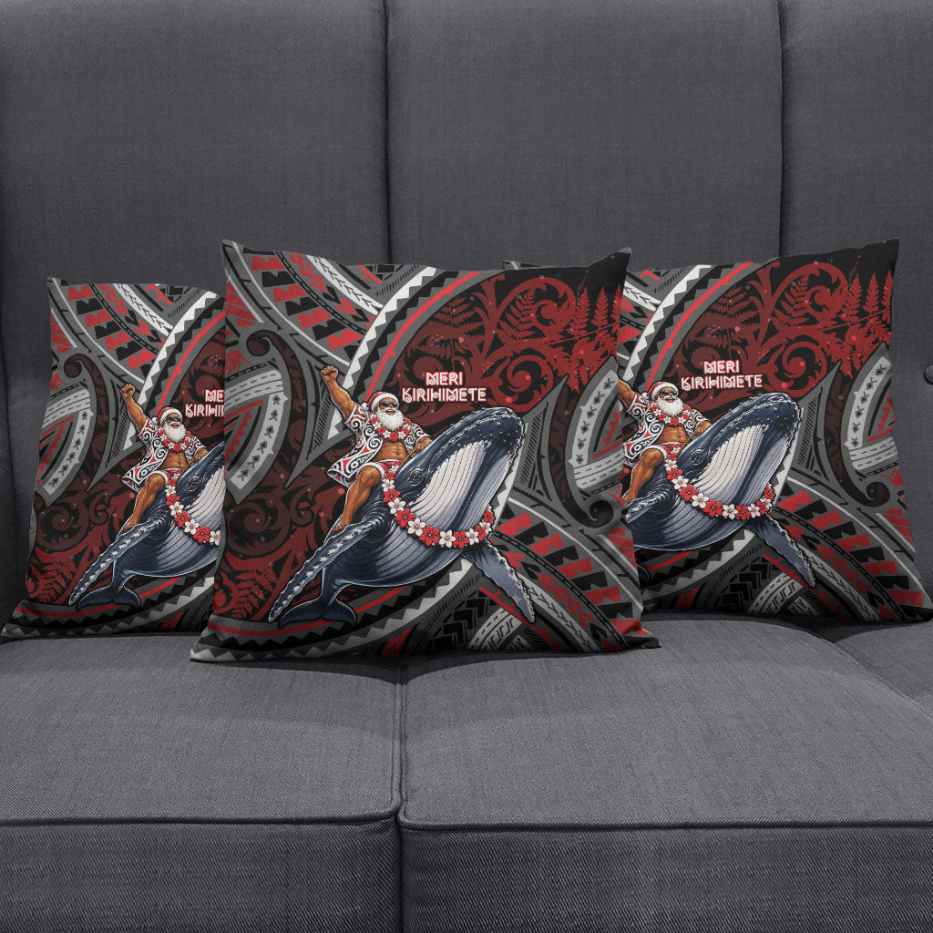 Aotearoa Christmas Pillow Cover Santa Riding Humpback Whale Maori Koru DT05 - Polynesian Pride