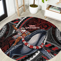 Aotearoa Christmas Round Carpet Santa Riding Humpback Whale Maori Koru DT05 Red - Polynesian Pride