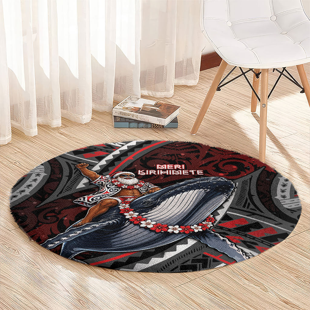 Aotearoa Christmas Round Carpet Santa Riding Humpback Whale Maori Koru DT05 - Polynesian Pride