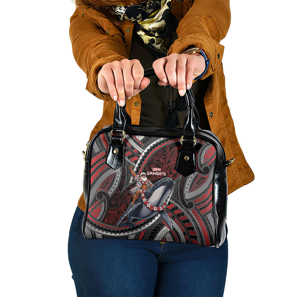 Aotearoa Christmas Shoulder Handbag Santa Riding Humpback Whale Maori Koru DT05 One Size Red - Polynesian Pride