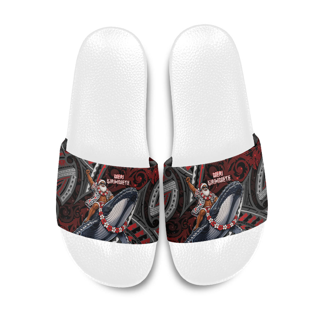 Aotearoa Christmas Slide Sandals Santa Riding Humpback Whale Maori Koru
