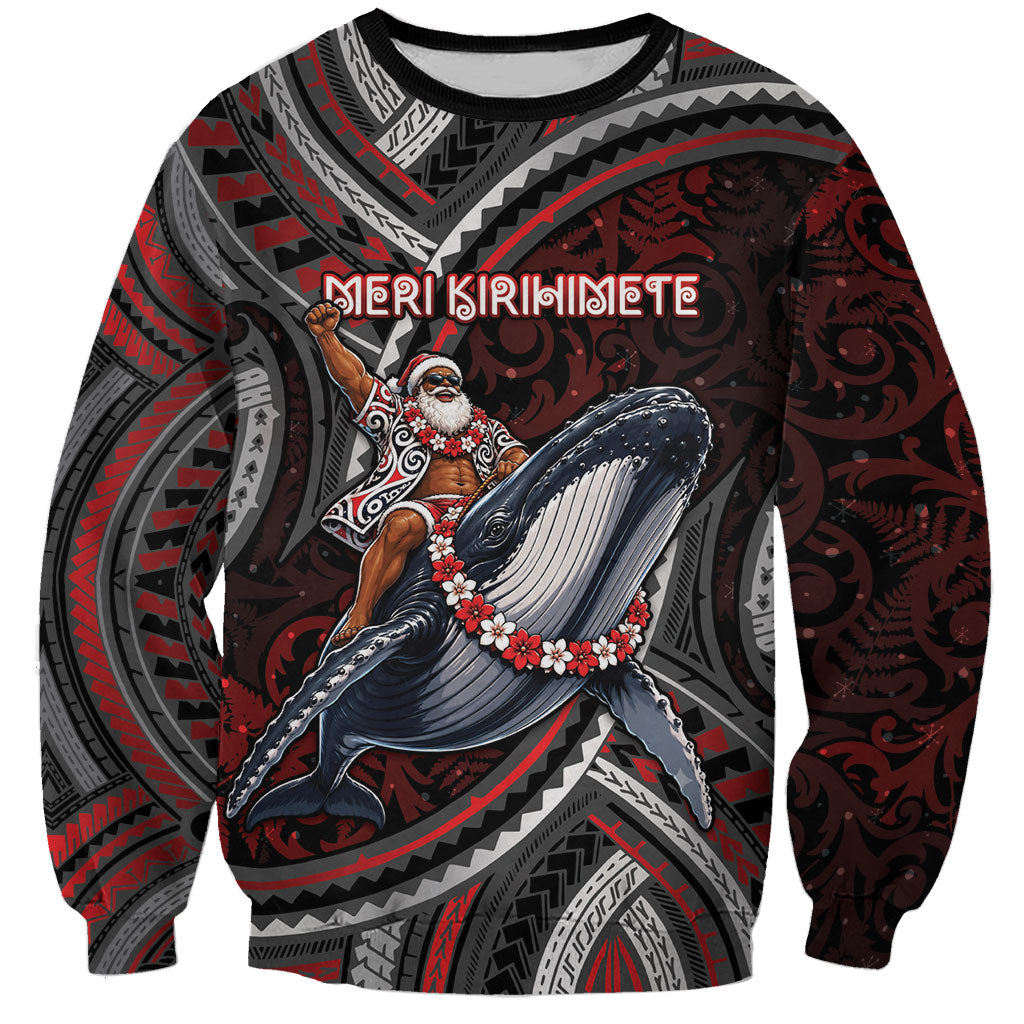 Aotearoa Christmas Sweatshirt Santa Riding Humpback Whale Maori Koru DT05 Unisex Red - Polynesian Pride