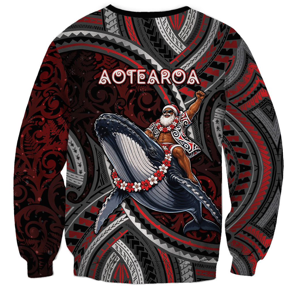 Aotearoa Christmas Sweatshirt Santa Riding Humpback Whale Maori Koru DT05 - Polynesian Pride