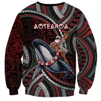 Aotearoa Christmas Sweatshirt Santa Riding Humpback Whale Maori Koru DT05 - Polynesian Pride