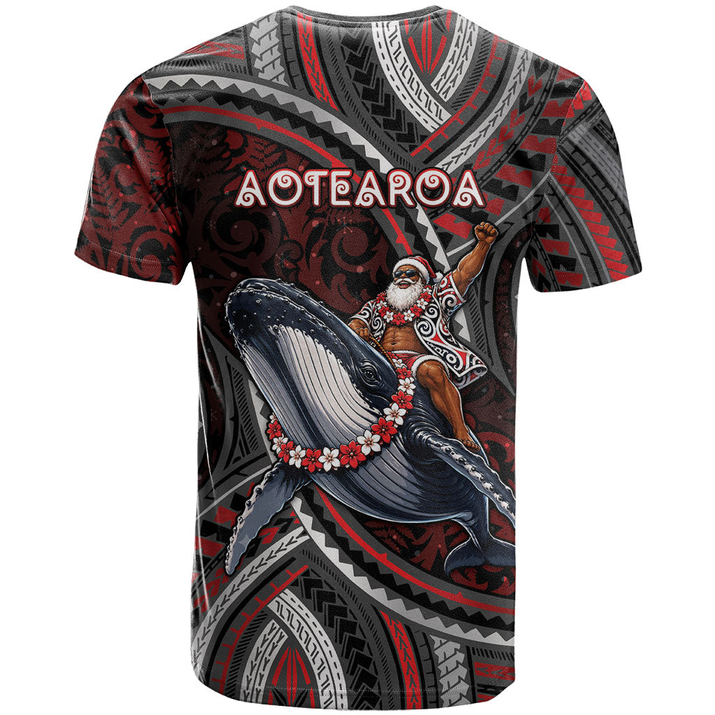 Aotearoa Christmas T Shirt Santa Riding Humpback Whale Maori Koru DT05 - Polynesian Pride