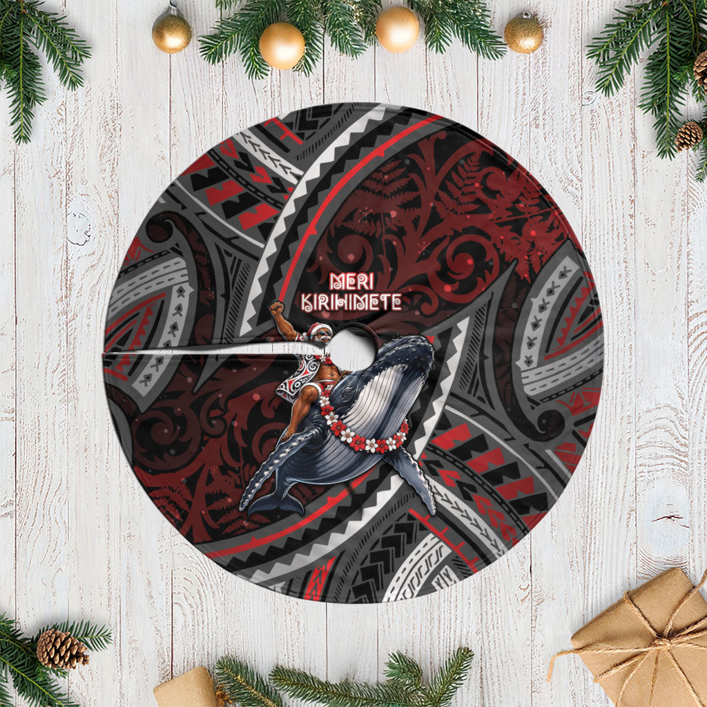 Aotearoa Christmas Tree Skirt Santa Riding Humpback Whale Maori Koru DT05 Casual Red - Polynesian Pride