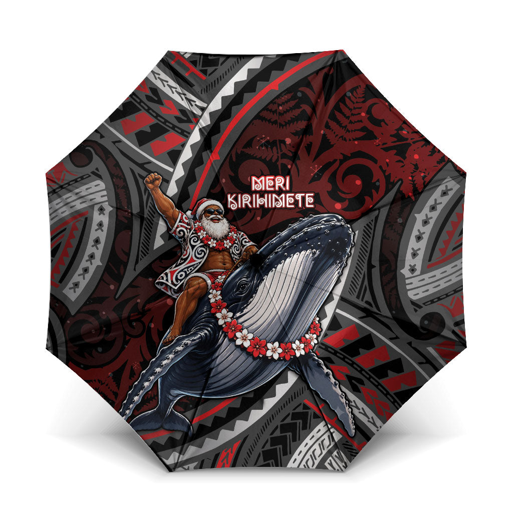 Aotearoa Christmas Umbrella Santa Riding Humpback Whale Maori Koru