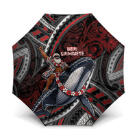 Aotearoa Christmas Umbrella Santa Riding Humpback Whale Maori Koru