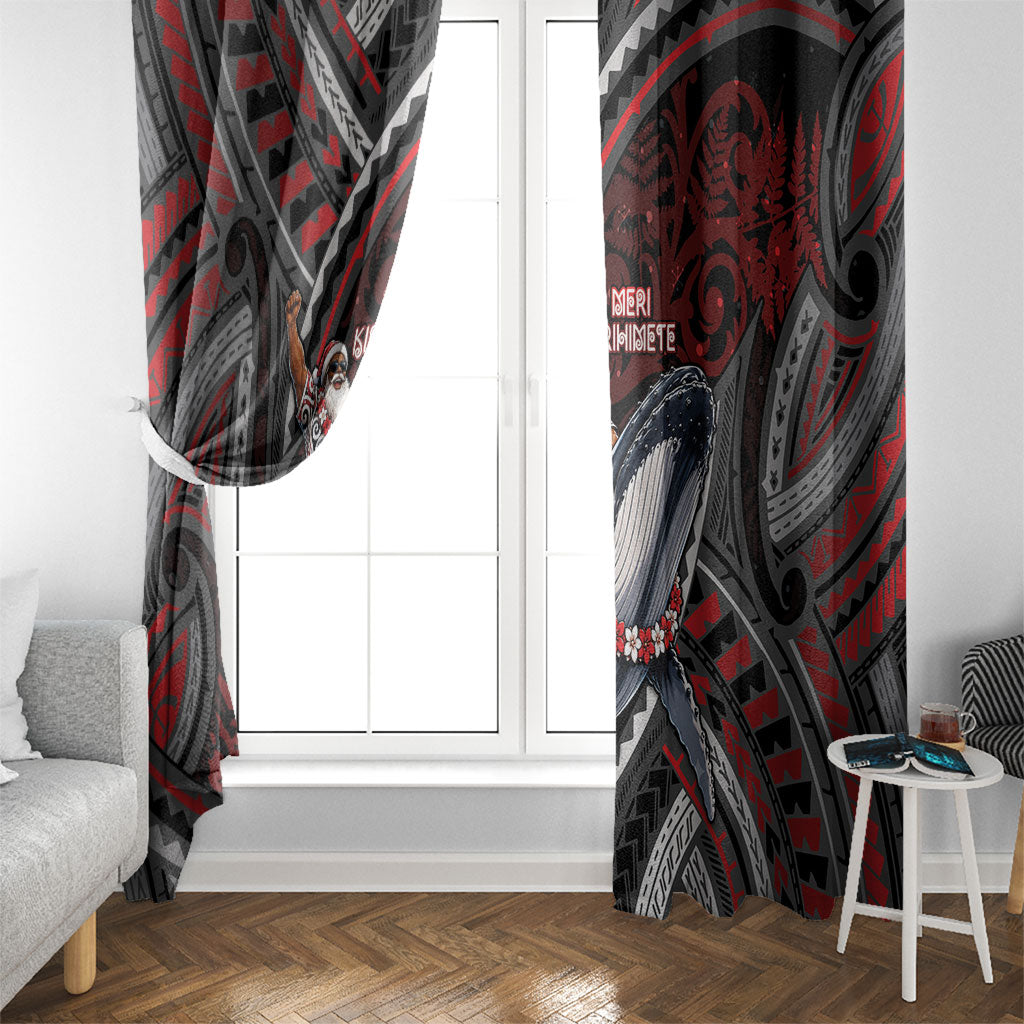 Aotearoa Christmas Window Curtain Santa Riding Humpback Whale Maori Koru