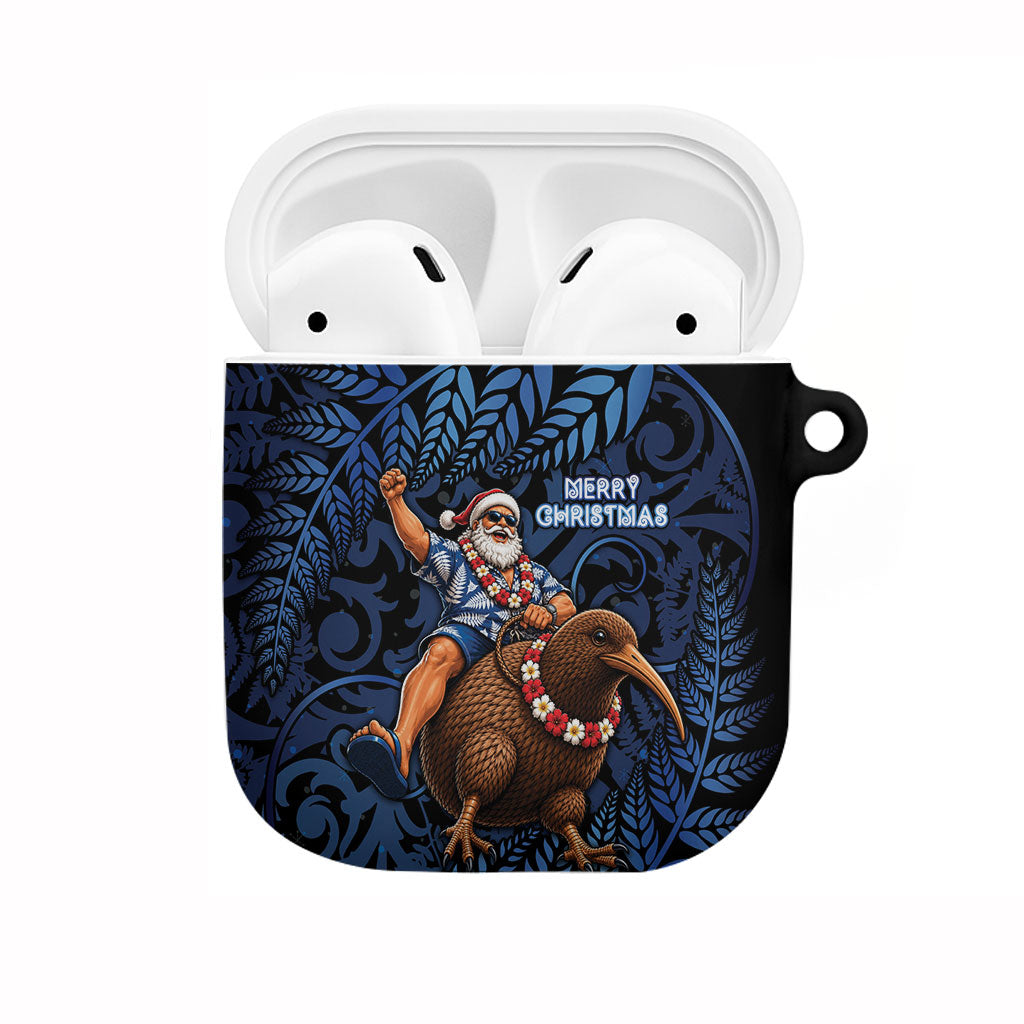 New Zealand Christmas AirPods Case Santa Riding Kiwi Bird Silver Fern DT05 Navy - Polynesian Pride