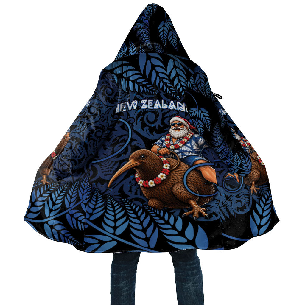 New Zealand Christmas Cloak Santa Riding Kiwi Bird Silver Fern DT05 Unisex Navy - Polynesian Pride