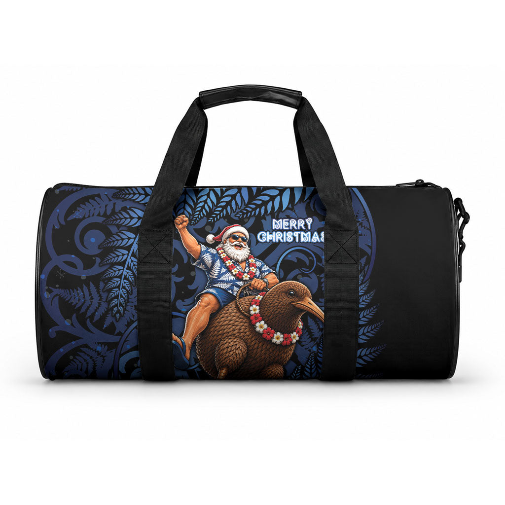 New Zealand Christmas Duffle Bag Santa Riding Kiwi Bird Silver Fern DT05 One size Navy - Polynesian Pride