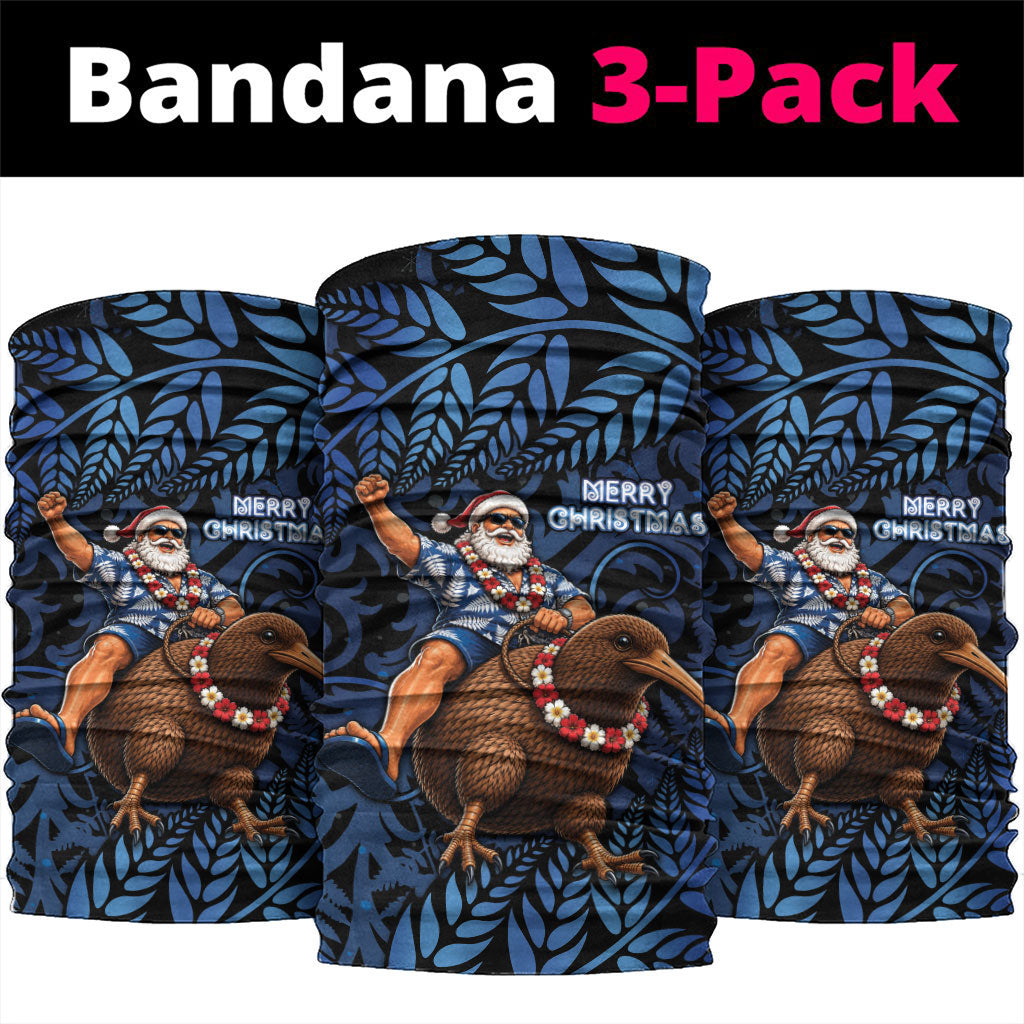 New Zealand Christmas Neck Gaiter Santa Riding Kiwi Bird Silver Fern DT05 package One Size: 25*50cm Navy - Polynesian Pride