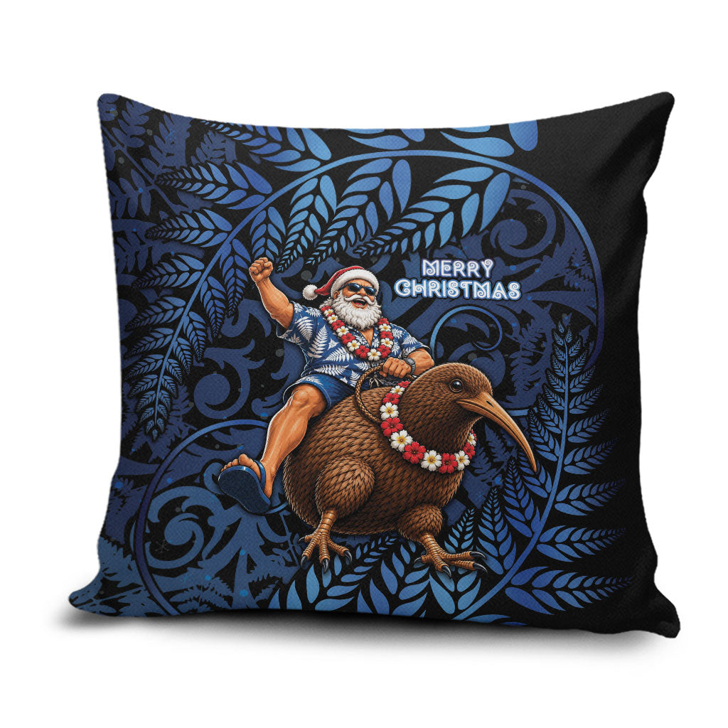 New Zealand Christmas Pillow Cover Santa Riding Kiwi Bird Silver Fern DT05 Navy - Polynesian Pride