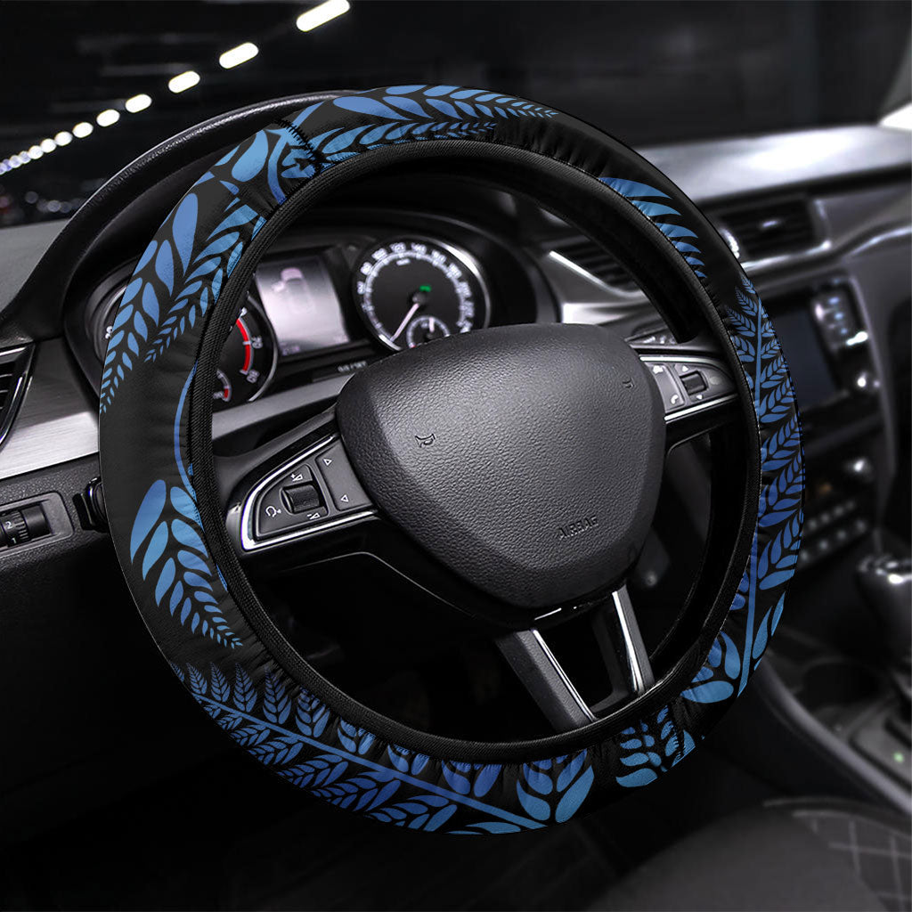 New Zealand Christmas Steering Wheel Cover Santa Riding Kiwi Bird Silver Fern DT05 Universal Fit Navy - Polynesian Pride