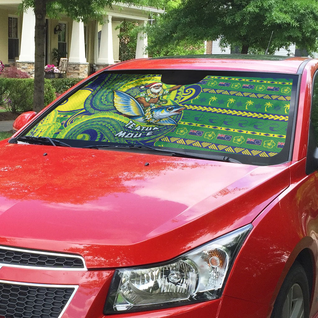 Cook Islands Christmas Auto Sun Shade Santa Riding Flying Fish