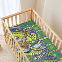 Cook Islands Christmas Baby Bed Cover Santa Riding Flying Fish