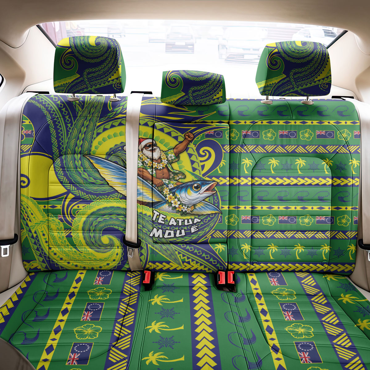 Cook Islands Christmas Back Car Seat Cover Santa Riding Flying Fish