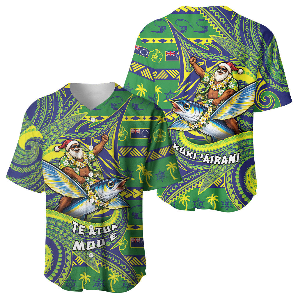 Cook Islands Christmas Baseball Jersey Santa Riding Flying Fish DT05 - Polynesian Pride