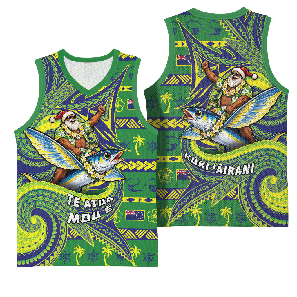 Cook Islands Christmas Basketball Jersey Santa Riding Flying Fish