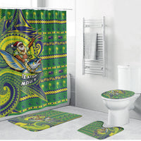 Cook Islands Christmas Bathroom Set Santa Riding Flying Fish DT05 Bathroom Set (4 pcs) Green - Polynesian Pride