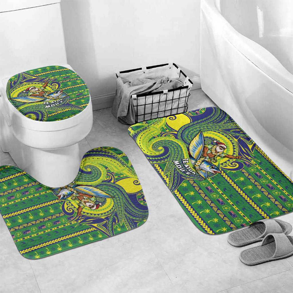 Cook Islands Christmas Bathroom Set Santa Riding Flying Fish DT05 Mat Set Only (3 pcs) One Size Green - Polynesian Pride