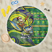 Cook Islands Christmas Beach Blanket Santa Riding Flying Fish