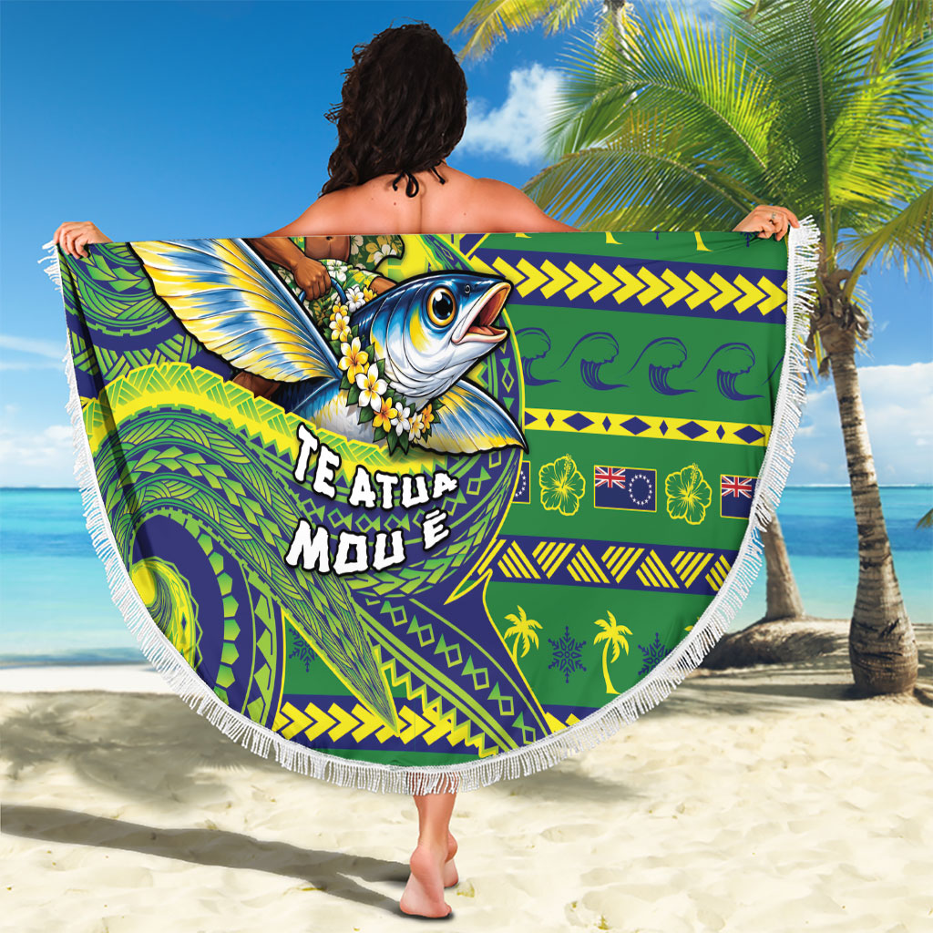 Cook Islands Christmas Beach Blanket Santa Riding Flying Fish