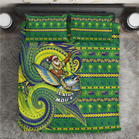 Cook Islands Christmas Bedding Set Santa Riding Flying Fish DT05 Green - Polynesian Pride