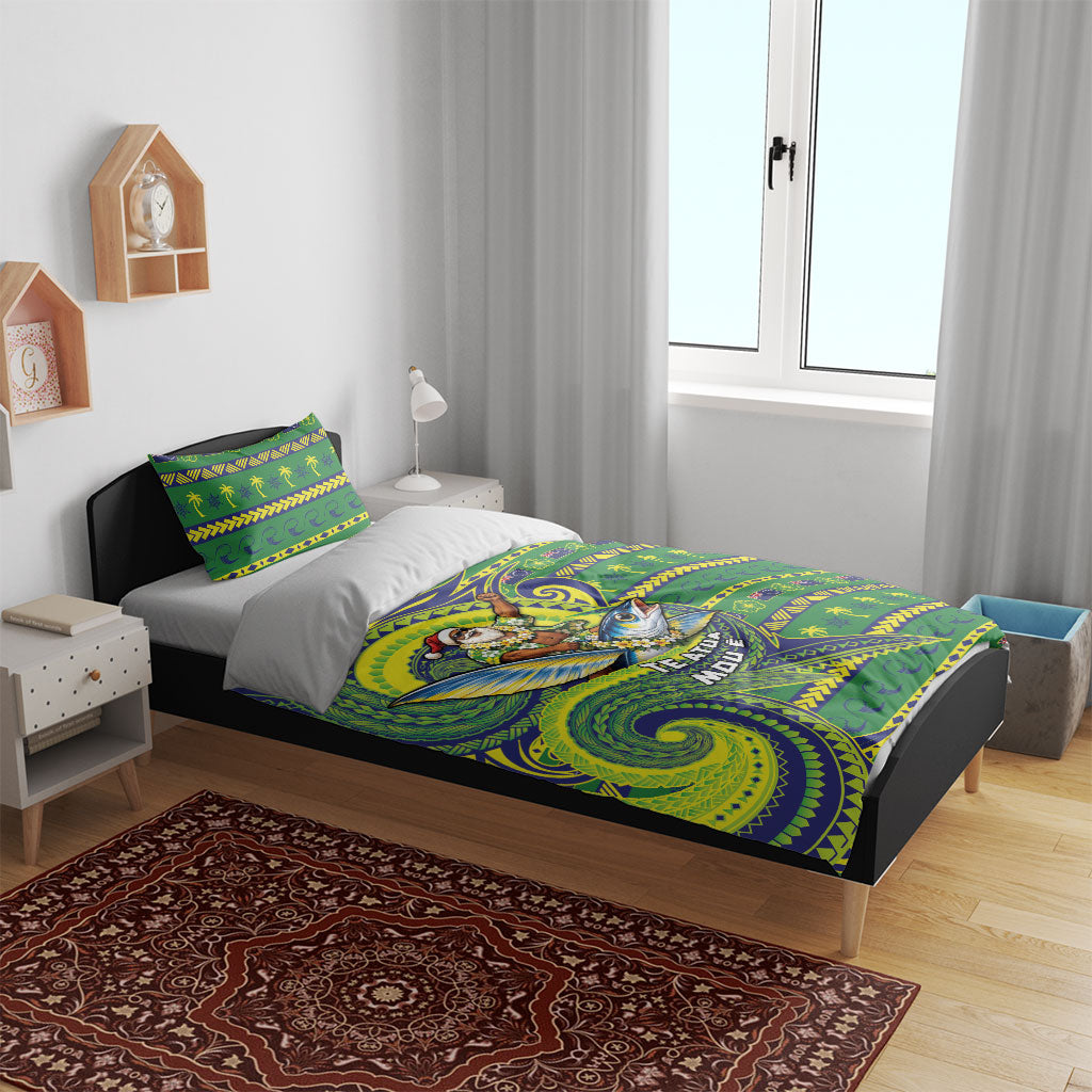 Cook Islands Christmas Bedding Set Santa Riding Flying Fish DT05 - Polynesian Pride
