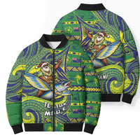Cook Islands Christmas Bomber Puffer Jacket Santa Riding Flying Fish DT05 - Polynesian Pride