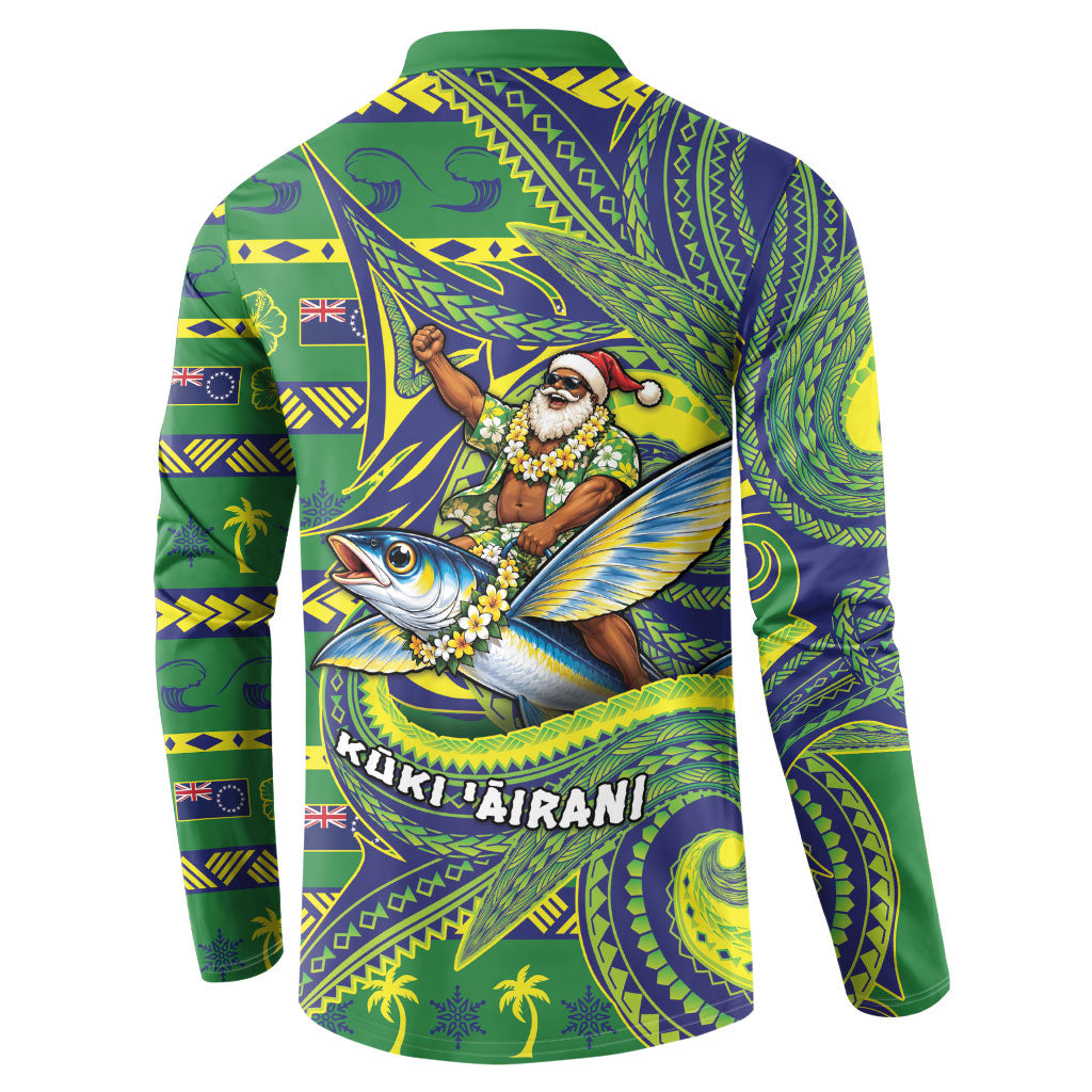 Cook Islands Christmas Button Sweatshirt Santa Riding Flying Fish DT05 - Polynesian Pride