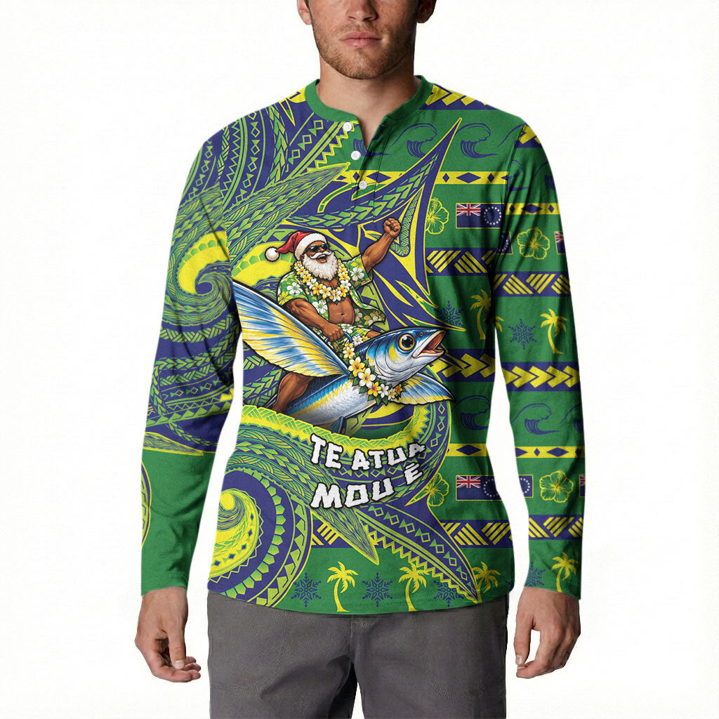 Cook Islands Christmas Button Sweatshirt Santa Riding Flying Fish DT05 - Polynesian Pride